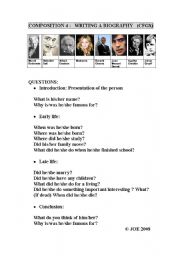 English Worksheet: WRITING A BIOGRAPHY