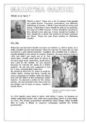 English Worksheet: Ghandi -  reading comprehension