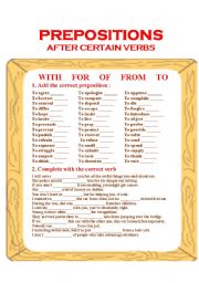 English Worksheet: PREPOSITIONS after certain verbs