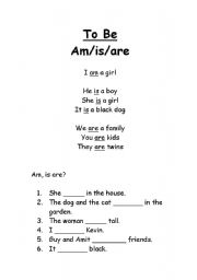 TO BE (am/is/are) worksheet