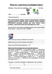 English Worksheet: Student English lesson feedback survey form