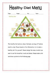 English Worksheet: Health Diet Menu Page 1