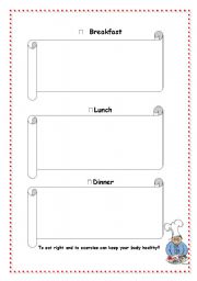 Healthy Diet worksheet Page 2-making a menu