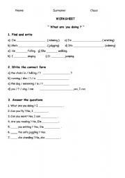 English worksheet: What are you doing ?