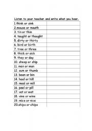English worksheet: listening to words, for pronunciation