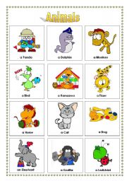 English Worksheet: Animals vocabulary list