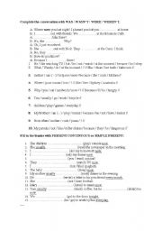 English Worksheet: was -were/simple present or present cont.