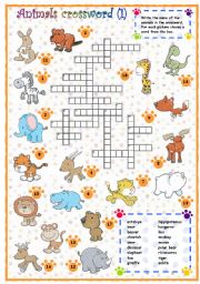 English Worksheet: Animals crossword (1 of 3)