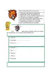 English worksheet: Describing a lion