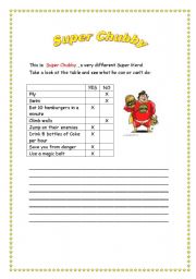 English Worksheet: Can - Cant - A Different Super Hero