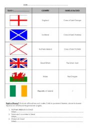 English worksheet: United Kingdom - flags and countries