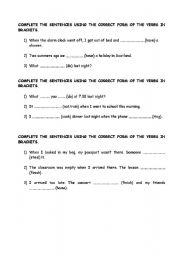 English Worksheet: PAST TENSES