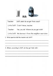 English worksheet: Milk - Short Reading