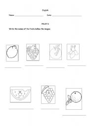 English worksheet: Fruits - Part one