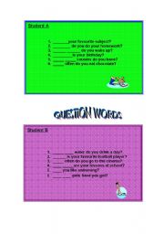 English worksheet: Question words : Interview a partner