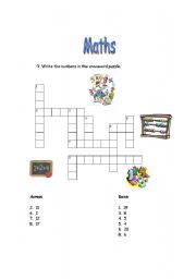 English worksheet: Numbers Crossword