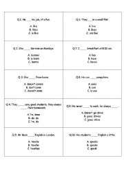 English worksheet: present simple cards 2