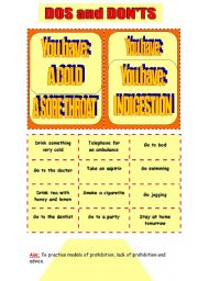 English Worksheet: DOS AND DONTS SPEAKING CARDS