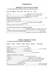 English Worksheet: simple present tense or present continuous tense