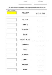 English Worksheet: learning colours