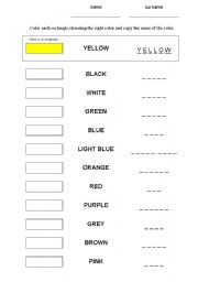 English worksheet: learning colours