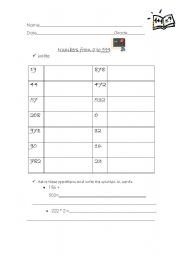 English worksheet: Writing numbers from 0 999