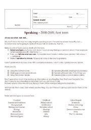 English Worksheet: Speaking assignment