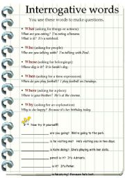 English Worksheet: interrogative words