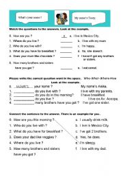 English Worksheet: Questions-Basic -wh for children