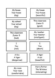 English Worksheet: Comparatives/superlatives cards