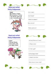English Worksheet:  Fairly Oddparents Personal Information, personal pronouns and To be