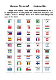 English Worksheet: Around The world -- Nationalities