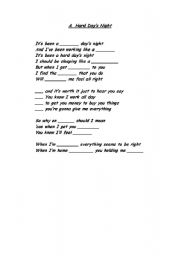 English worksheet: A Hard Day (The Beatles)