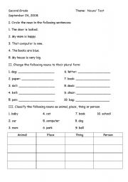 English worksheet: Nouns Test