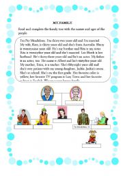 English Worksheet: Reading comprehension - My Family