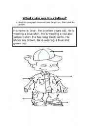 English Worksheet: What color are his clothes?