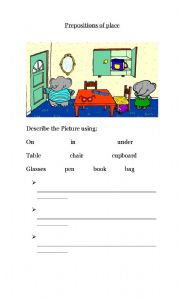 English Worksheet: prepositions of place (on - in - under)