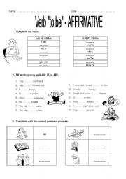 English Worksheet: TO BE - AFFIRMATIVE