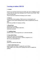 English Worksheet: Lesson plan:Learning at stations Topic DRUGS part 1