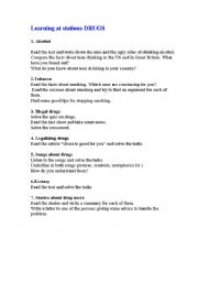 English worksheet: Lesson plan:Learning at stations Topic DRUGS part 1