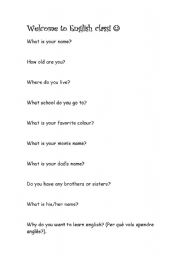 English Worksheet: welcome to english class