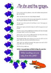 English Worksheet: Aesops Fable - The fox and the Grapes