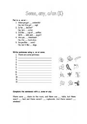 English Worksheet: Some, any, a or an