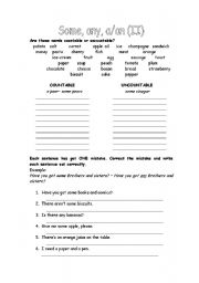 English Worksheet: Countable und uncountable nouns, some or any