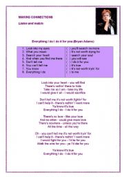 English Worksheet: Making connections - Everything I do I do it for you (Bryan Adams)