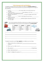 English Worksheet: Future arrangenmets and intentions