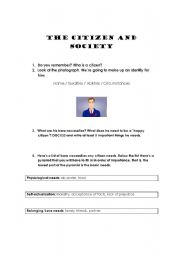 English Worksheet: Citizenship Education: the citizen and society