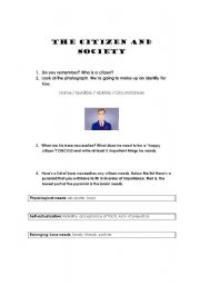 English worksheet: Citizenship Education: the citizen and society