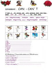 English Worksheet: Abilities : what can Mickey Mouse do or cant he do ?  