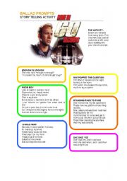 English Worksheet: Ballad prompts: Pop songs as story starters